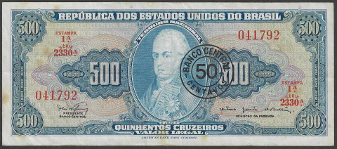 [C119] Brasil, 50 Centavos (Overprint 500 Cruzeiros - Dom João VI) - S2330 - comprar online