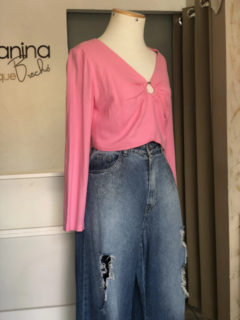 Wide leg jeans destroyed lavagem média - comprar online