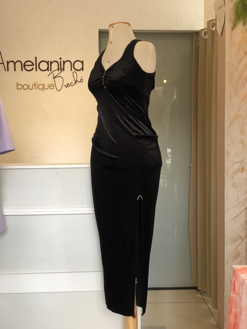 Vestido longo preto em veludo molhado - comprar online