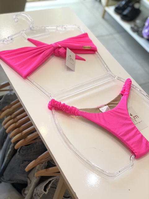 Conjunto de biquíni rosa neon top