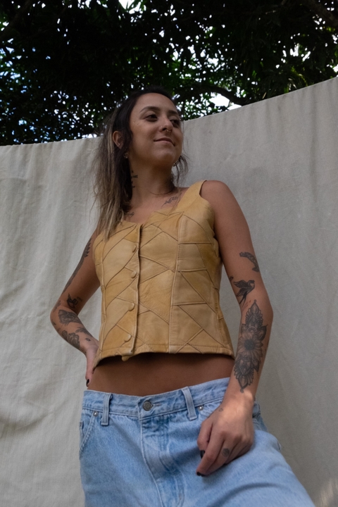 colete patchwork couro