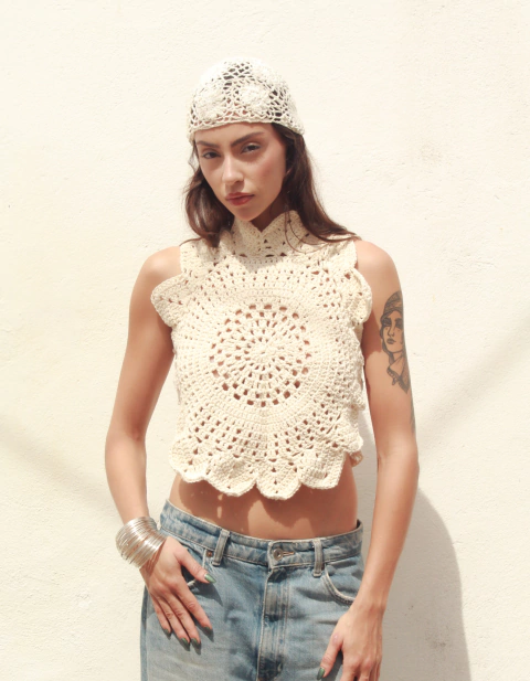 Blusa Crochê Mandala Off White