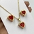 Conjunto colar + brinco Folheado a ouro - Coração com borda - Vermelho claro na internet