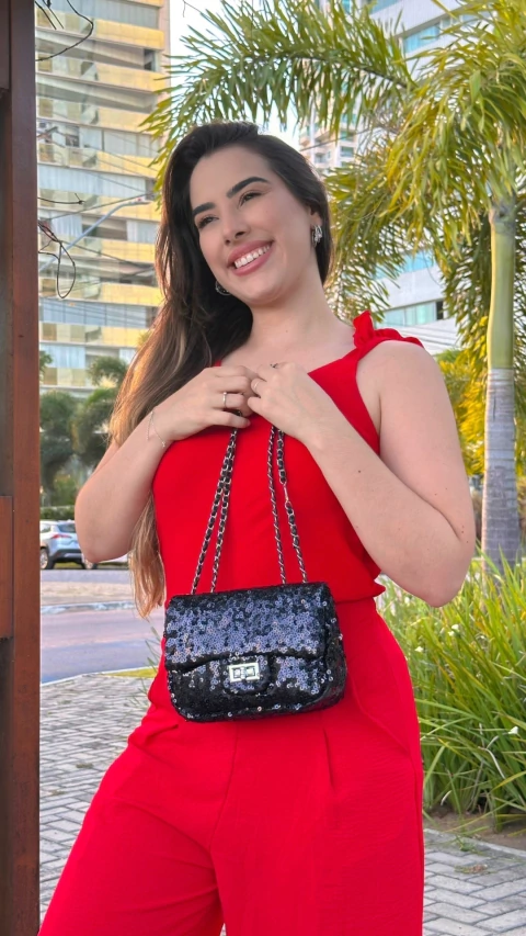 Bolsa Tiracolo Festa Com Alça Corrente Preta/ Dourada