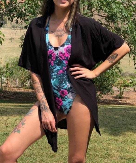 Saída de Praia Kimono Preto