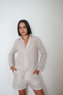 Conjunto lino rayado beige
