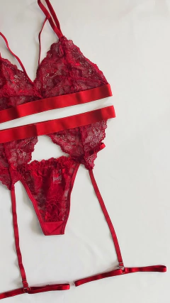 Conjunto Desejo com Cinta Liga Vermelho. Ref. 1131