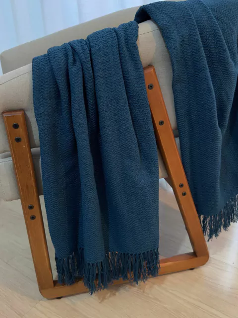 Manta Decorativa Algodão Chevron Azul Petróleo120x180 Pequena