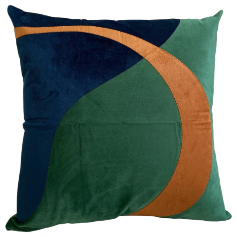 Capa de Almofada Bordada Lua Verde Terracota e Azul 50cm