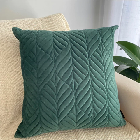 Capa de Almofada Bordada 3D Veludo Verde 50cm