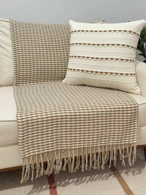 Manta Decorativa Algodão Elegance P120x180 Capuccino / Cru