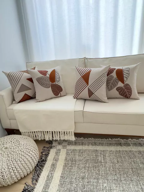 Kit 4 Capas De Almofadas Folhagens C/ Aplique Boucle Terracota 43cm