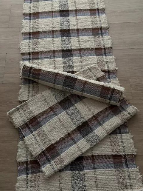 Jogo de Tapete Xadrez Rústico Marrom, Rose e Cinza P/Cozinha 3 Pcs