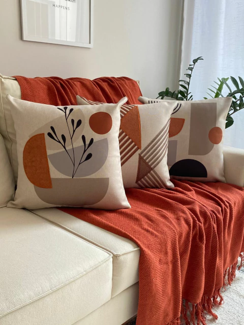 Kit 3 Capas De Almofadas Galho C/ Aplique Boucle Terracota 43cm
