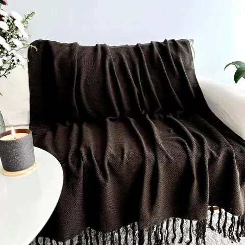 Manta Decorativa Algodão Mya Pequena Café