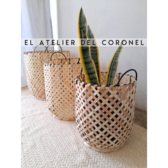 CESTO REDONDO DE METAL Y MADERA TRENZADA - comprar online