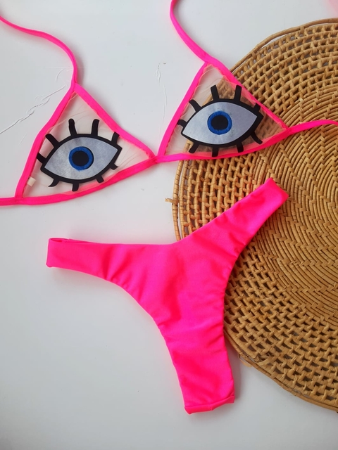 biquíni olho grego pink neon
