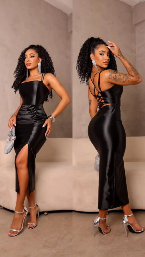 Vestido Leidy Mídi acetinado - comprar online