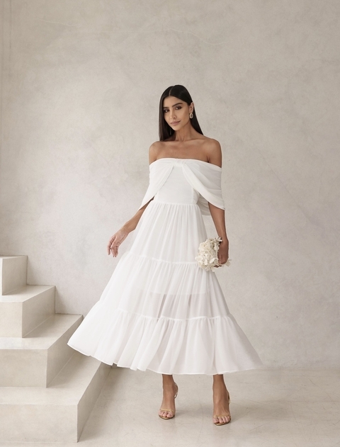 Vestido Mídi chiffon Maia ( BRANCO) - comprar online