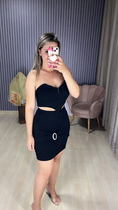 CONJUNTO DE SAIA CANELADO PRETO