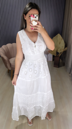 Vestido longo indiano branco regata - comprar online