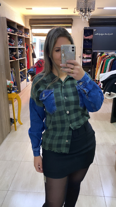 Camisa jeans com xadrez