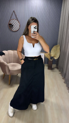 Saia longa alfaiataria risca de giz na internet