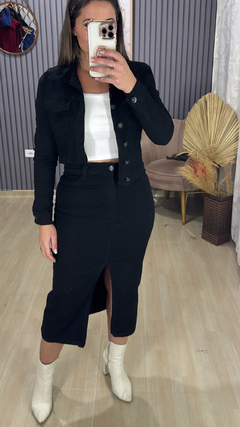 Saia jeans midi preta - comprar online