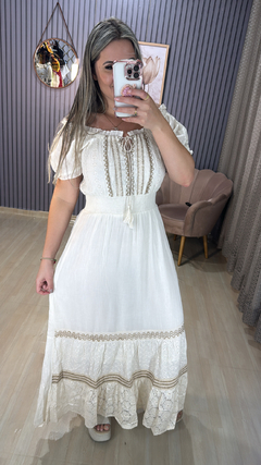 Vestido longo indiano areia manga - comprar online