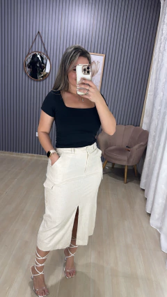 Saia linho midi cargo - Visajo Store