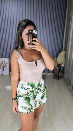 SHORTS SAIA LINHO FUNDO BEGE COM VERDE - loja online