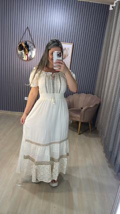 Vestido longo indiano areia manga