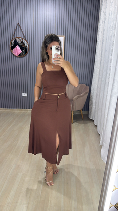 Conjunto saia midi linho