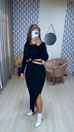 Vestido canelado longo - loja online