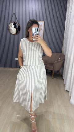 Conjunto saia midi linho lista - comprar online