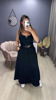 Saia longa alfaiataria risca de giz - Visajo Store