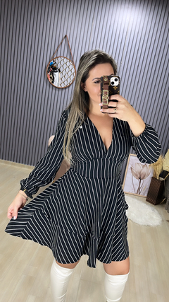 Vestido babado lista - loja online