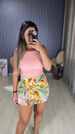 SHORTS SAIA LINHO FUNDO BEGE COM VERDE - Visajo Store