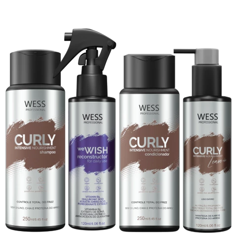 Wess Kit Curly Shampoo, Condicionador e Leave-in Ativador de Cachos