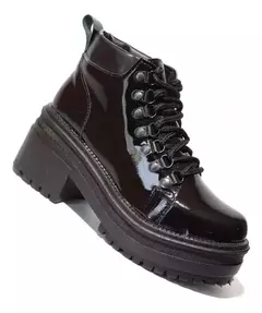 Borcego con cordones en negro charol taco bajo - Alem Calzados