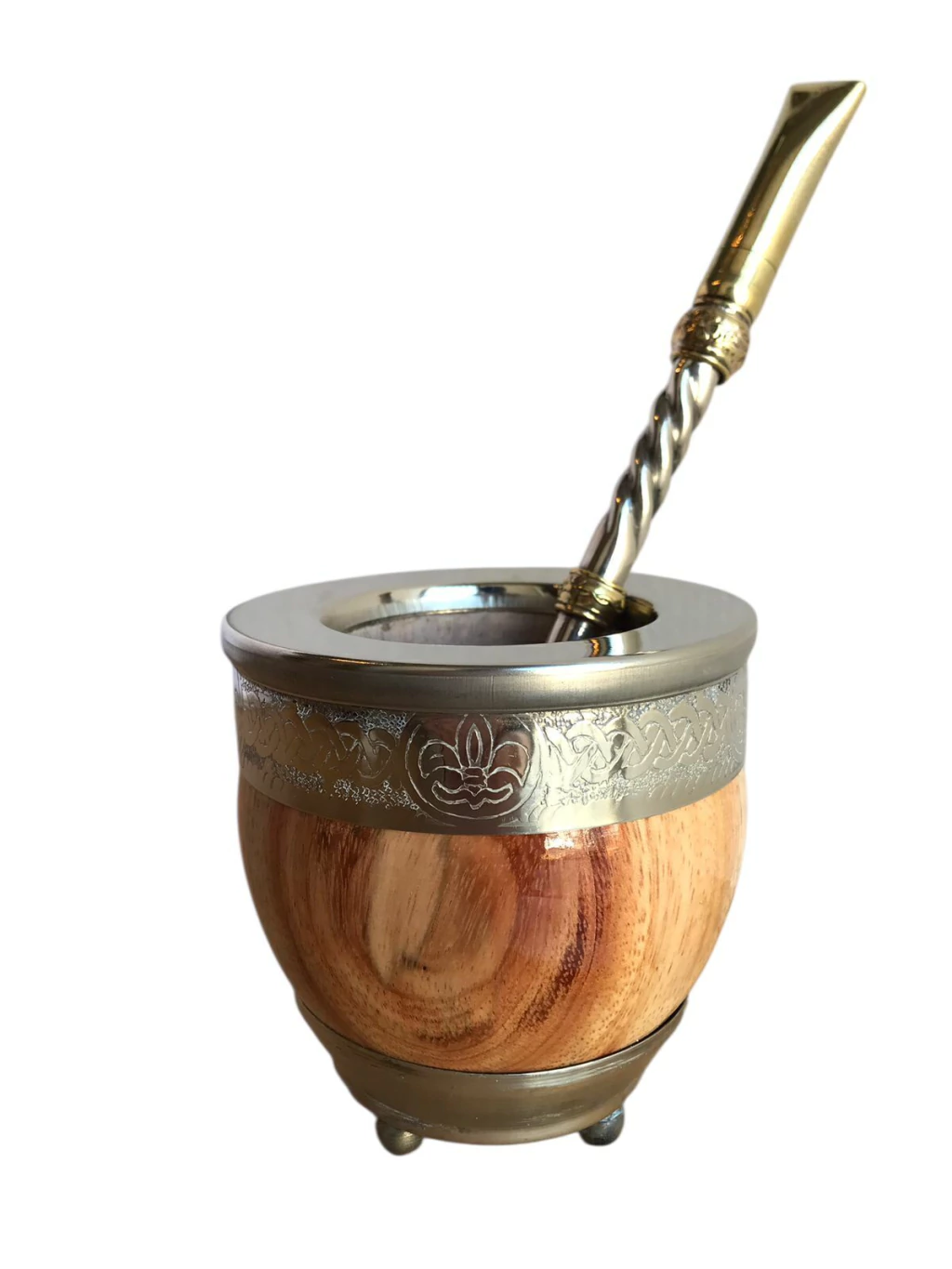 Mate imperial liso de alpaca y de madera guayubira con patitas