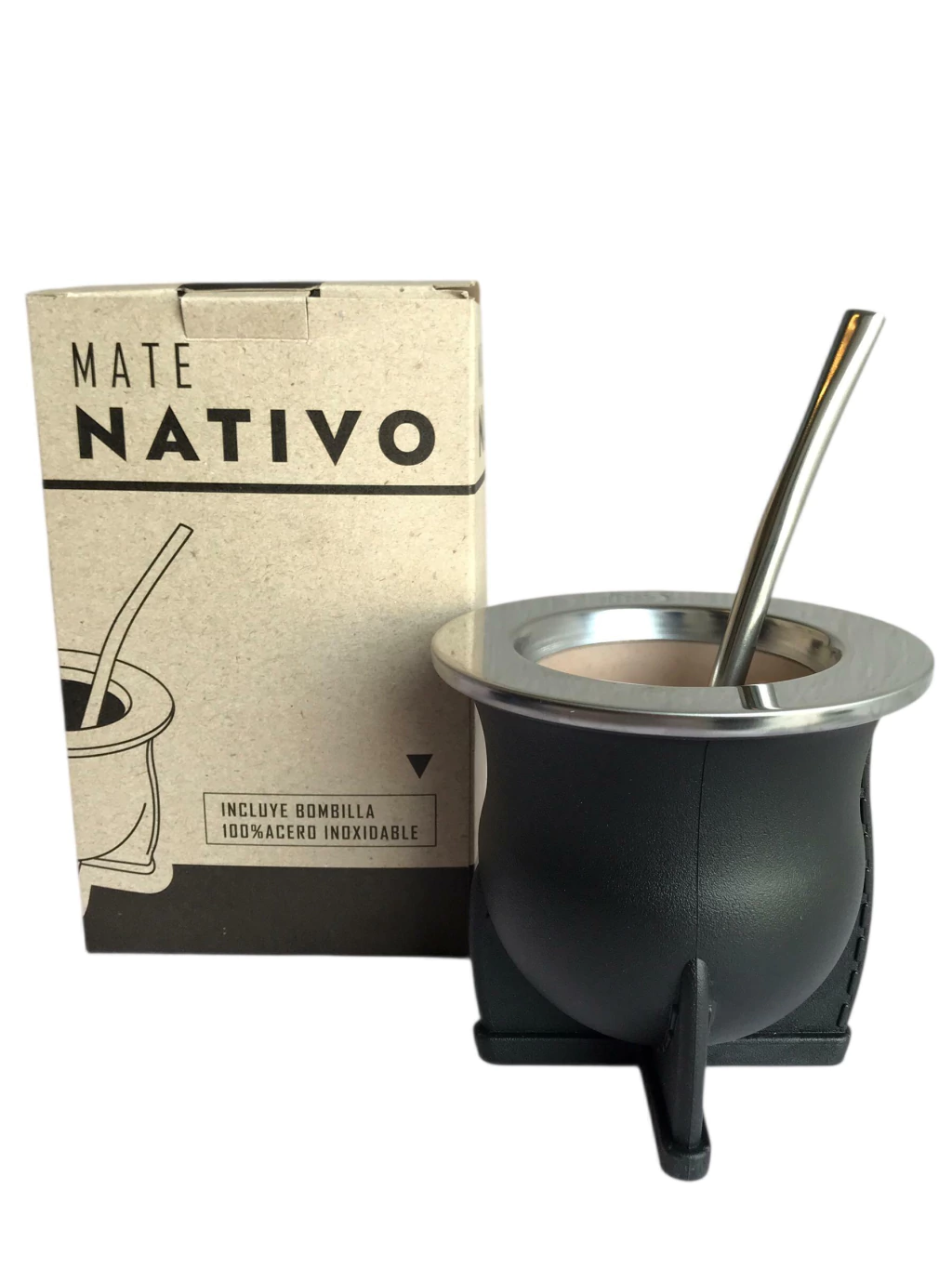 Mate Nativo interior PVC con virola de acero y bombilla saca yerba