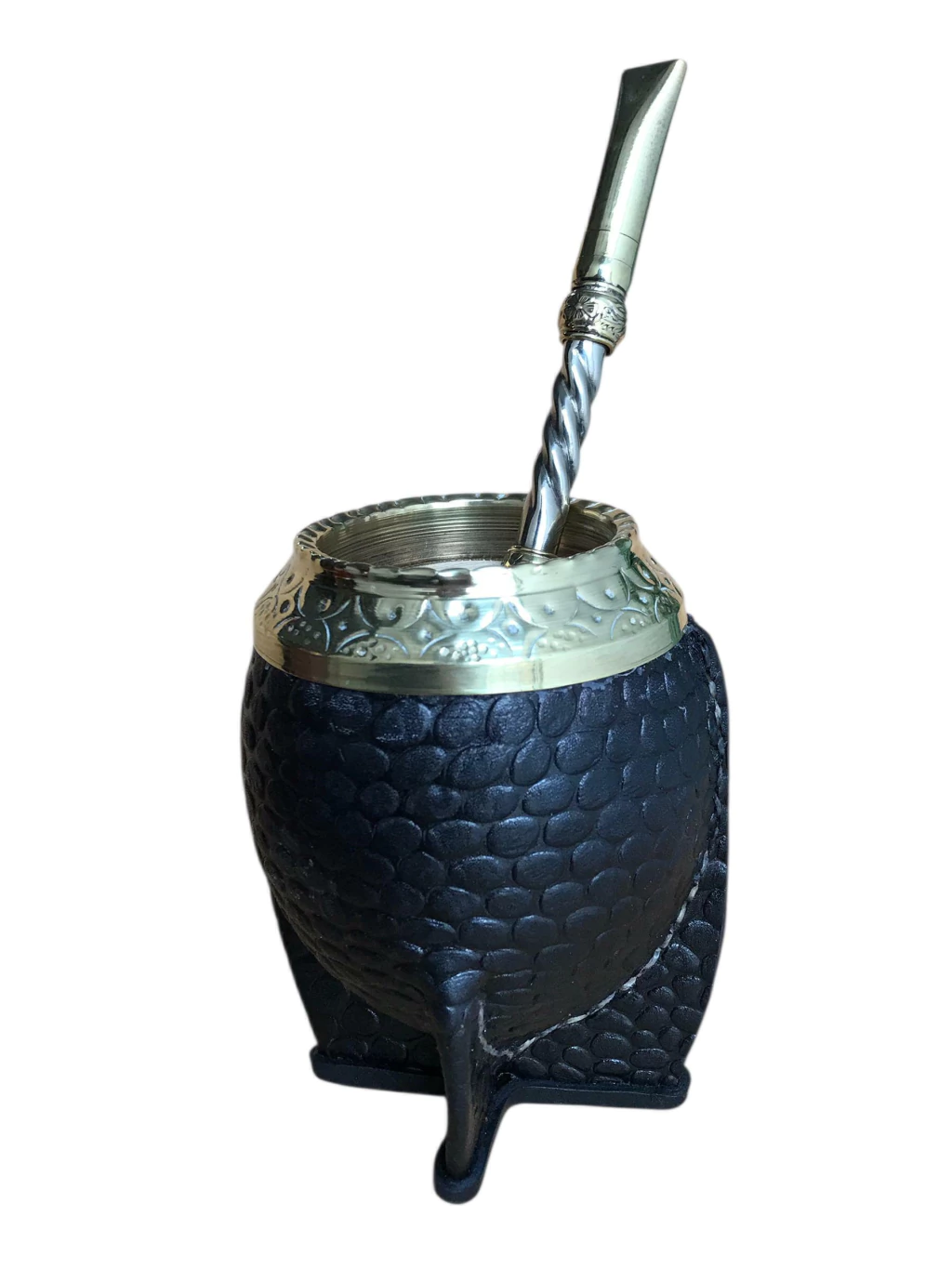 Mate torpedo uruguayo virola bronce cincelada cuero repujado
