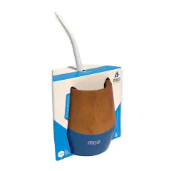 Mate de madera de caldén pintado Mijo con bombilla y packaging