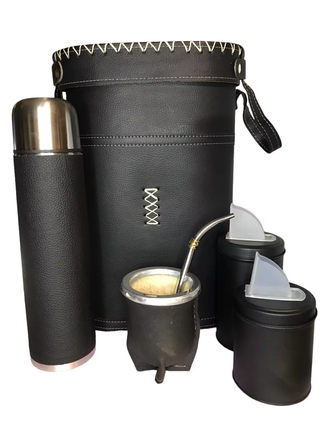 Set Matero Vegano Completo Ecocuero Mate Calabaza Termo Latas
