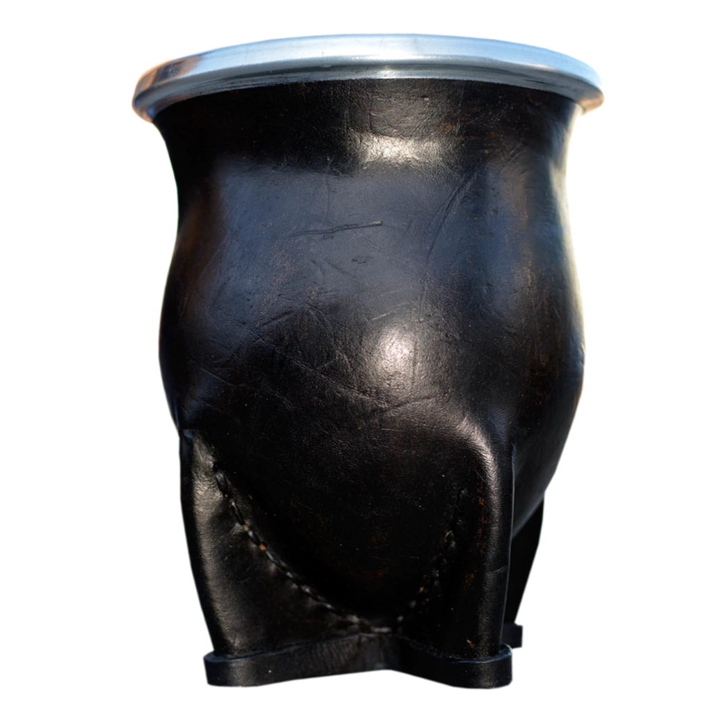 Mate De Calabaza Con Virola De Aluminio, Forrado En Cuero De Boca Ancha Camionero reforzado