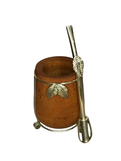 Mate de algarrobo con apliques de alpaca y bombilla alpaca