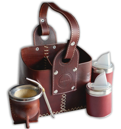 Set Matero Canasta de cuero con latas forrados + Mate camionero + Bombilla pico de loro - tienda online