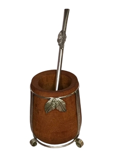 Mate de algarrobo con apliques de alpaca y bombilla alpaca - comprar online
