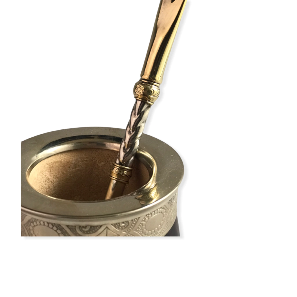 Bombillon Alpaca Pico Recto Tallada Combinada Bronce